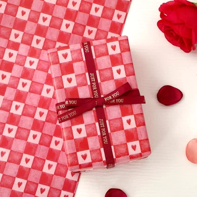 6 Sheets Valentine'S Day Wrapping Paper -Not Roll- Red Plaid Heart Gift Wrap Pap - Image 1 of 4