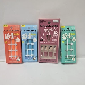 Konvolut 4 LA. Farben Gel Press On kurze quadratische Nägel verschiedene Farbtöne 3D Edelsteinnagel - Bild 1 von 4