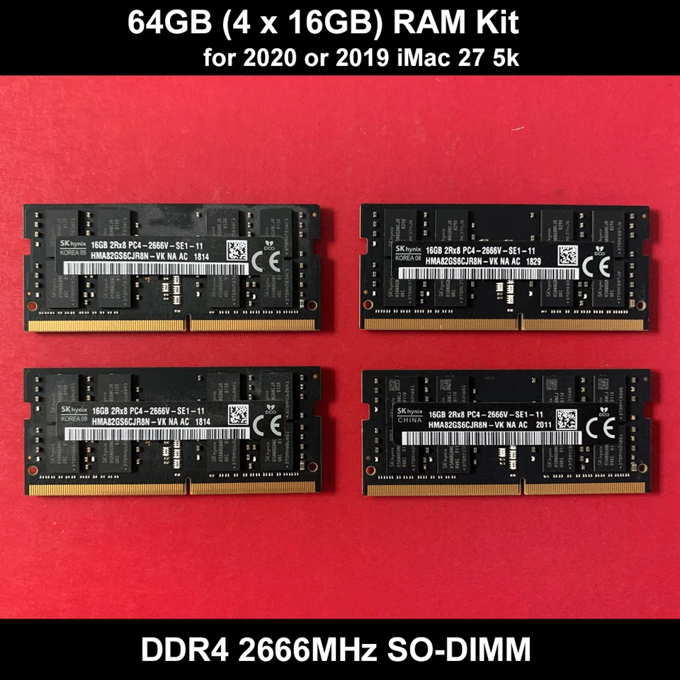 64GB Apple (4 x 16GB) PC4-2666V DDR4 SO-DIMM Memory Modules - Image 1 of 1