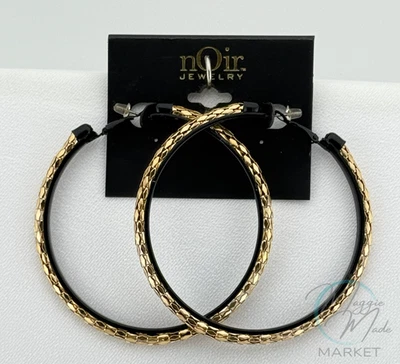 Nuevos Pendientes de Moda Joyería Noir - Aro Texturizado Negro y Dorado Joyería Distintiva Foto 1 de 3