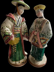 "Estatuillas italianas pintadas a mano de 15"" geisha y emperatriz Chinoiserie años 60" - Imagen 1 de 5