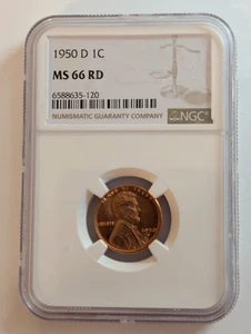 Centavo de trigo Lincoln 1950 D NGC MS 66 RD - Imagen 1 de 4