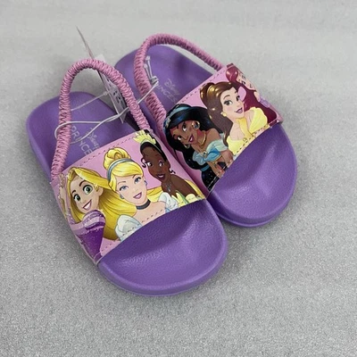Sandálias Disney Princesa Slide On Criança Meninas Rosa e Roxo tamanho 5/6 - Imagem 1 de 4