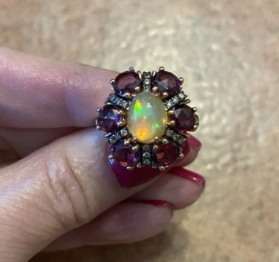  LeVian 14K Rose Gold Opal Rhodolite Garnet Chocolate  Diamond Ring STUNNING‼️ - Image 1 of 4