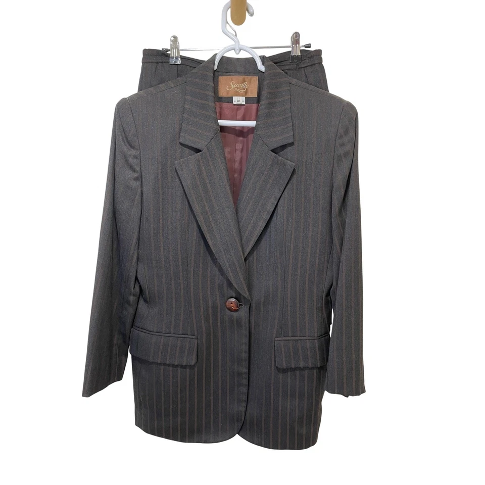 Conjunto de Traje Falda a Rayas Saville Blazer Ropa Profesional Marrón Talla 10 Foto 1 de 3