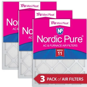10x20x1 (9_1/2x19_1/2) Nordic Pure Tru Mini Pleat MERV 11 Air Filters 3 Pack - Picture 1 of 7