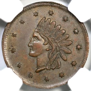 1863 F-83/264 b R-8 NGC MS 62 INDIAN - PAY THE BEARER ONE CENT Civil War Token - Picture 1 of 3