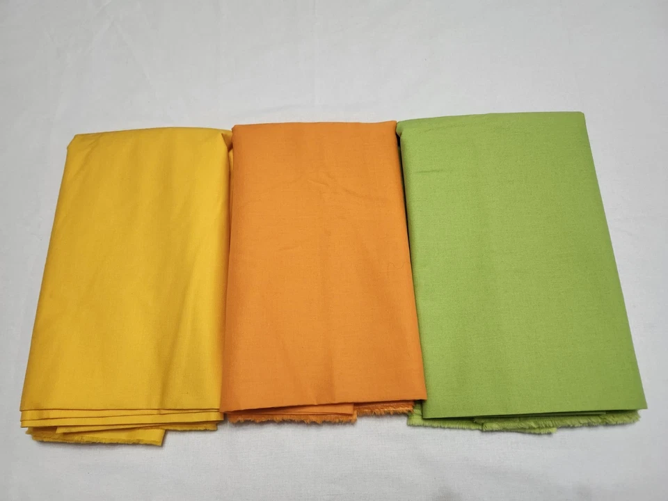 Lot (3) 2 Yard Cuts SOLIDS Yellow Orange Green Cotton Fabric - Image 1 of 1