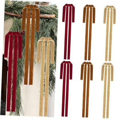 6 Pcs Velvet Christmas Bows, Velvet Ribbon Bows with Burgundy & Ginger & Khaki - Image 1 of 4