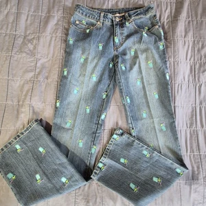 Vintage Lilly Pulitzer Jeans Womens 2 Embroidered Cocktail Drink Straight Leg - Picture 1 of 16