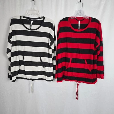 Pack de 2 camisetas de manga larga Kensie para mujer talla XL rojas y negras/blancas y negras Foto 1 de 4