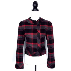 Giacca Lei Said girocollo a quadri manica lunga asimmetrica zip rosso nero taglia 10 - Foto 1 di 7