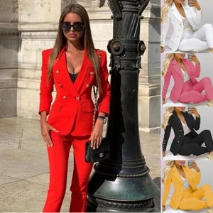Formal Womens Ladies Blazer Lapel Coat Jacket + Pants Suit Set Office OL Outfits - Picture 1 of 15