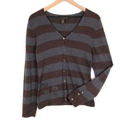 Cárdigan bordado ROYAL ROBBINS mezcla de algodón angora talla M marrón gris a rayas Foto 1 de 4