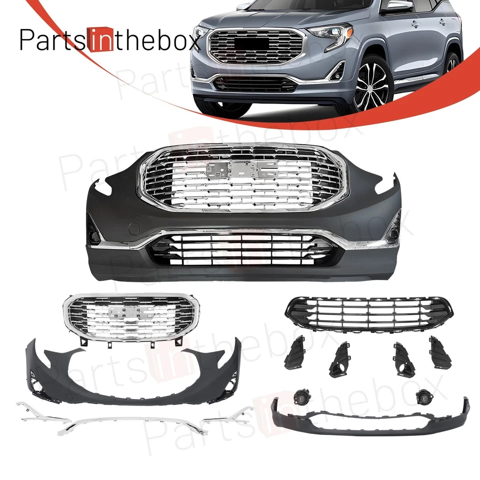 For GMC Terrain 2018-21 Front Bumper Grille Set w/Chrome Trim Fog Light OE Style Foto 1 de 4