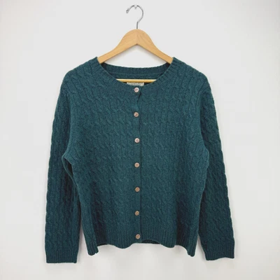 Cárdigan Suéter Norm Thompson De Colección Para Mujer 100% Lana Tejido con Cable XLP Verde Azulado Preppy Foto 1 de 4