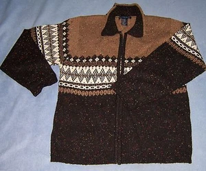 Mountain Lake S small Ladies UGLY CHRISTMAS Ski SWEATER zip front black tan wht - Picture 1 of 4