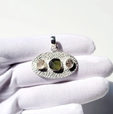 Colgante Moldavita Herkimer Certificado Giratorio Piedras Preciosas Colgante Regalo para Mujer Foto 1 de 4