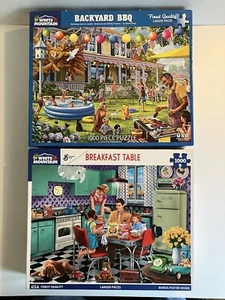 2 White Mountain Puzzles 1000 Pcs BACKYARD BBQ & BREAKFAST TABLE Complete/Clean! - Picture 1 of 14