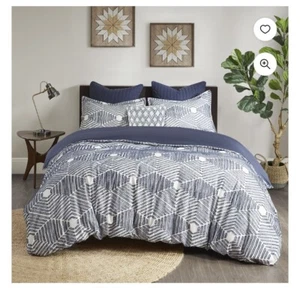 NEW INK+IVY 3-Piece Full/Queen Ellipse Cotton Jacquard Comforter Shams Set Navy - Picture 1 of 5