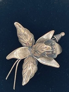 Vintage Sterling Silver Flower Brooch Pin 925 Lily Orchid Mexico Signed DS Taxco - Picture 1 of 12