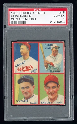 Goudey Burleigh Grimes 1935 Chuck Klein Kiki Cuyler PSA 4 Woody Inglés 4 en 1 Foto 1 de 2