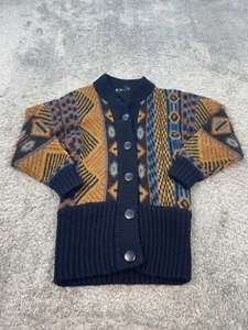 Vtg PGE Sweater Womans Petite Wool Mohair Chunky Knit Aztec Southwest Cardigan - Picture 1 of 11