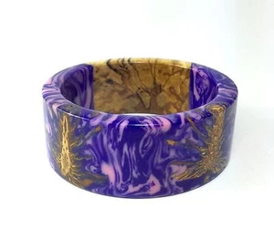 BRACELET BURL WOOD, MARBLE RESIN, PINE CONE, NEW HANDMADE SIZE M - Picture 1 of 5