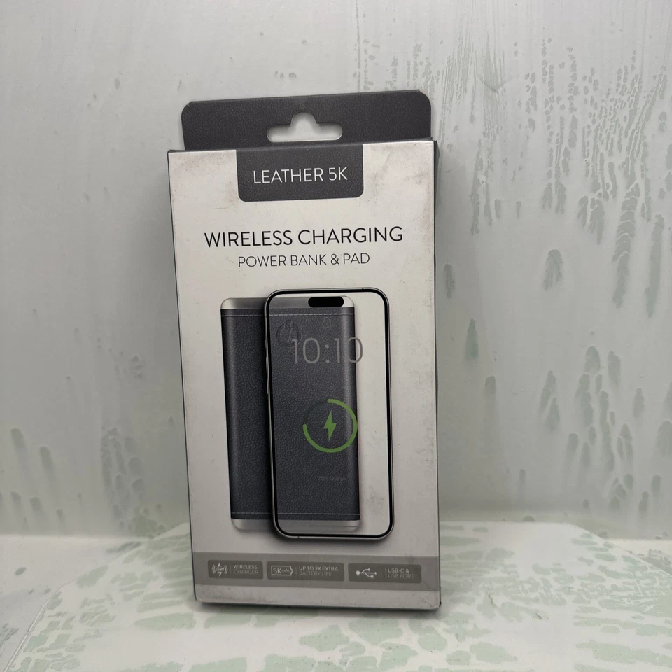 Cuero 5K - Banco de alimentación inalámbrico para teléfono inteligente + USB - 5.000mAh - Gris - Nuevo Foto 1 de 2
