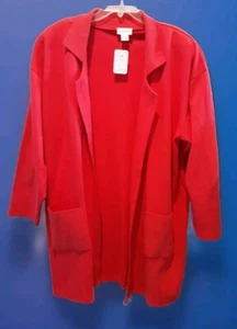 NEIMAN MARCUS-VTG Red Cotton Open Long Jacket Shoulder Pads Pockets NWT Sz L-XL - Picture 1 of 10