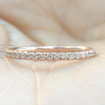 1.5mm Natural Diamond Pave Full Eternity Band Ring Solid 14k Yellow Gold Jewelry - Image 1 of 3