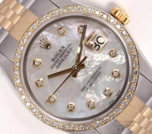 Rolex Datejust Two Tone Gold/SS 36mm-18k Diamond Bezel-White MOP Diamond Dial - Picture 1 of 6