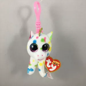 Ty Beanie Boos 3" HARMONIE Unicorno Maculato Plastica Portachiavi Clip con Etichetta Cuore - Foto 1 di 2