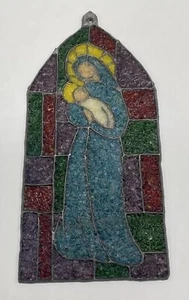 Vtg Virgin Mary Baby Jesus Sun Catcher Hanging Stained Rough Glass/Lead Handmade - Picture 1 of 4