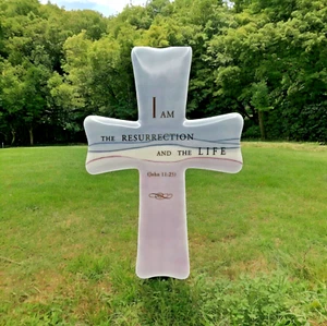 Porcelain Cross I Am The Resurrection and the Life Wall Hanging Russ Berrie - Picture 1 of 14