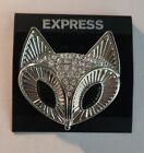 Express Rhinestone Fox Brooch New With Tag Silvertone and Black Bling Large