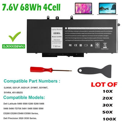 🧡LOT 1-100X GJKNX Battery For Dell Latitude 5480 5580 5490 5590 5488 E5280 68Wh - Image 1 of 4