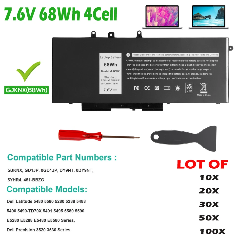 🧡LOTE 1-100X Batería GJKNX Para Dell Latitude 5480 5580 5490 5590 5488 E5280 68Wh Foto 1 de 4