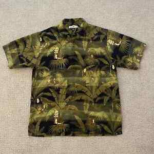 Tommy Bahama chemise hawaïenne florale homme taille petite 100 % soie jungle singes vert