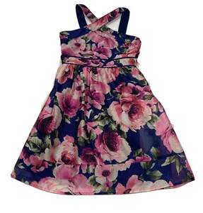 GB Girls Navy With Pink Flowers Crossover Straps Size 12 NWT - Picture 1 of 5