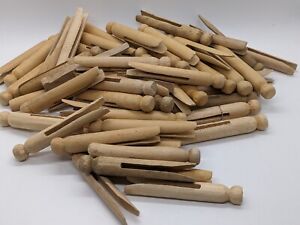 Lot 64 Wooden Clothespins Pegs Old Fashioned Round Head 3.75" Craft Vintage wood