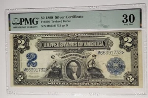 Certificado de plata mini ojo de buey de $2 de 1899 - Fr. 256 - PMG 30 muy fino - Imagen 1 de 2