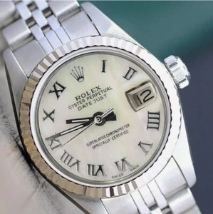 Rolex Lady Datejust Steel Watch White Mother Of Pearl Roman Dial Jubilee 26mm - Picture 1 of 14