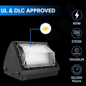 LED Wall Pack Light 80W Waterproof 10200LM Commercial Security Outdoor Lights - Picture 1 of 17