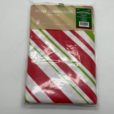 Sleigh Bell Bistro Vinyl Candy Cane Tablecloth Rectangular 52 X 70 Christmas - Image 1 of 4
