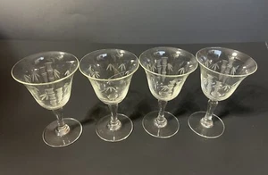 4 Vintage Stemmed Liquor Cordial Bamboo Tropical Themed Etched Aperitif Glasses - Picture 1 of 17