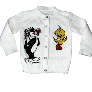 Vintage Warner Bros 90s Looney Tunes Tweety Bird Sylvester Cat Cardigan Sweater - Bild 1 von 7