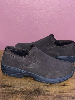 LANDS END Mujer Mocasín Gris Gamuza Cuero Superior Talla 9.5 B Zapato Confort Foto 1 de 4