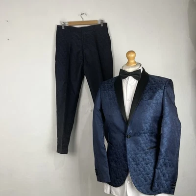 Next Traje de Cena Esmoquin 2 Piezas Para Hombre Azul Floral 38S Chaqueta 32W 29L Pantalones Foto 1 de 4