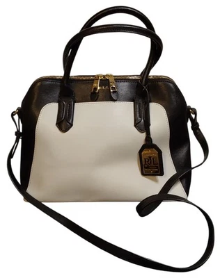 LAUREN RALPH LAUREN Black & White Faux Composition Leather Handbag Purse - Image 1 of 4